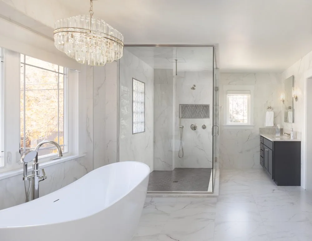 Primary Bathroom designed by Elle & Ivy Interiors — a completed Northwest Arkansas project