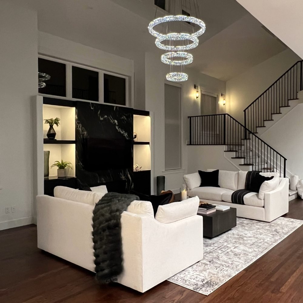 Living Room, Evening designed by Elle & Ivy Interiors, serving Fayetteville, Arkansas